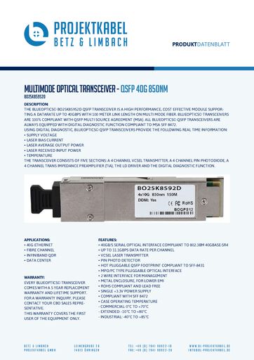 thumbnail of BO25K859S2D – Multimode Optical Transceiver – QSFP 40G 850nm