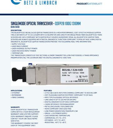 thumbnail of BO28L13610D – Singlemode Optical Transceiver – QSFP28 100G 1310nm
