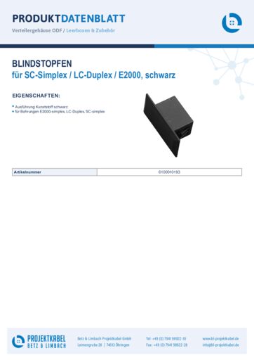 thumbnail of Blindstopfen schwarz SC-Simplex, LC-Duplex, E2000 6100010193