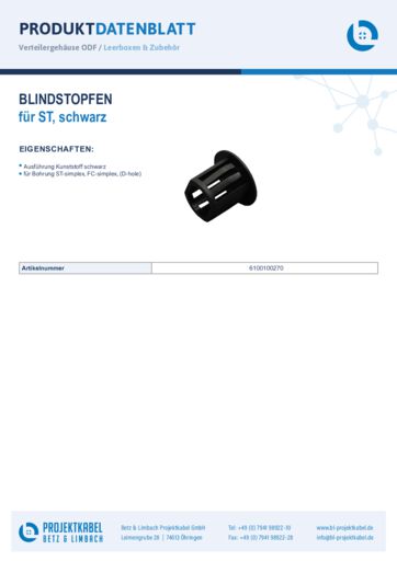 thumbnail of Blindstopfen schwarz ST-Simplex 6100100270