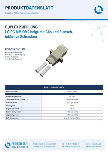 thumbnail of Duplex Kupplung MM OM2 LCPC beige mit Clip und Flansch 5519000006