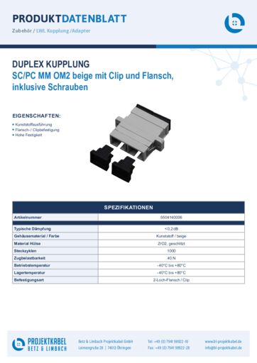 thumbnail of Duplex Kupplung MM OM2 SCPC Duplex beige mit Clip und Flansch 5504140006