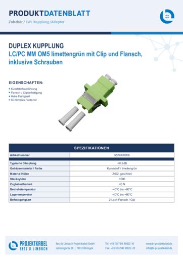 thumbnail of Duplex Kupplung MM OM5 LCPC limettengrün mit Clip und Flansch 5528100006