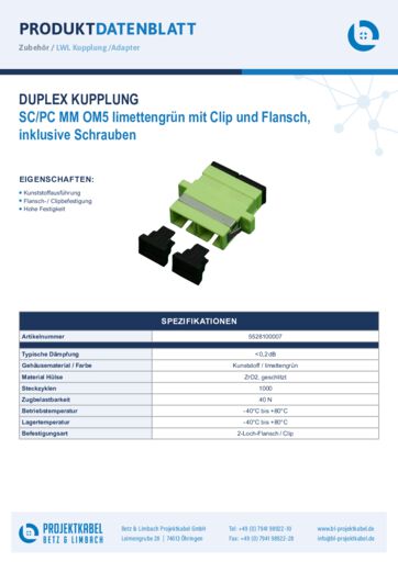 thumbnail of Duplex Kupplung MM OM5 SCPC limettengrün mit Clip und Flansch 5528100007