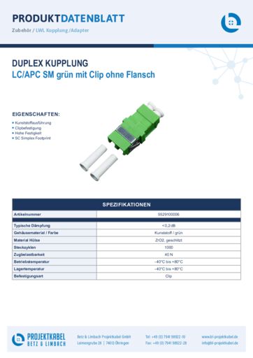 thumbnail of Duplex Kupplung SM LCAPC grün mit Clip ohne Flansch 5529100006