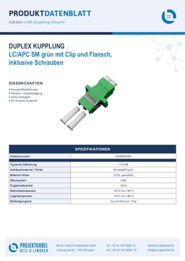 thumbnail of Duplex Kupplung SM LCAPC grün mit Clip und Flansch 5529000006