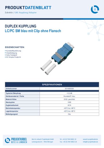 thumbnail of Duplex Kupplung SM LCPC blau mit Clip ohne Flansch 5514000026