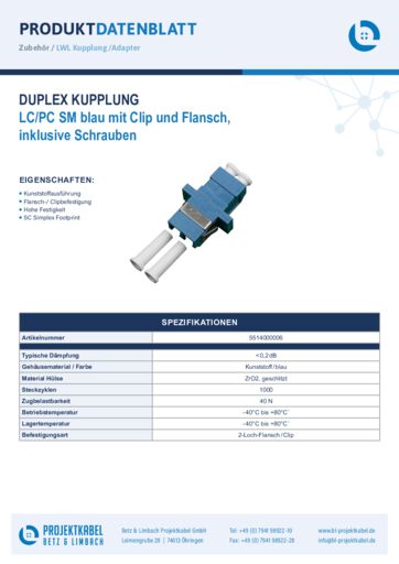 thumbnail of Duplex Kupplung SM LCPC blau mit Clip und Flansch 5514000006