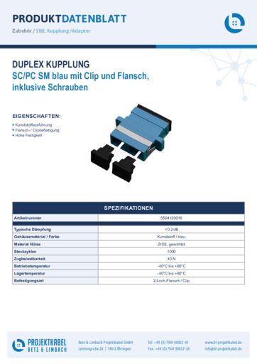 thumbnail of Duplex Kupplung SM SCPC Duplex blau mit Clip und Flansch 5504120016