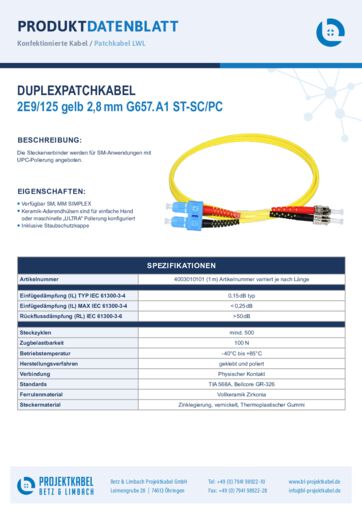 thumbnail of Duplex Patchkabel 2E9 ST-SCPC 4003010101