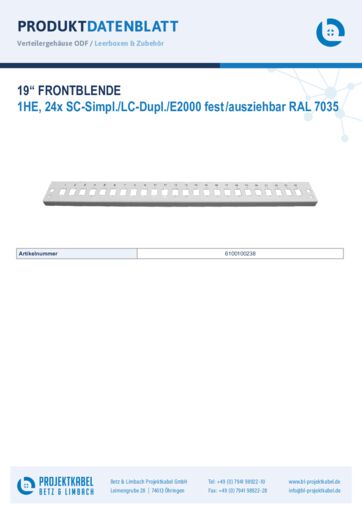 thumbnail of Frontblende 1HE RAL7035 24xSC Simplex, LC Duplex, E2000 6100100238