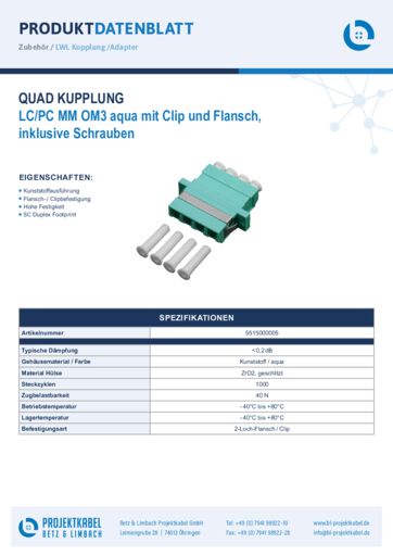 thumbnail of Quad Kupplung MM OM3 LCPC aqua mit Clip und Flansch 5515000005