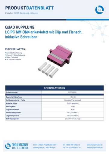 thumbnail of Quad Kupplung MM OM4 LCPC erikaviolett mit Clip und Flansch 6100100281