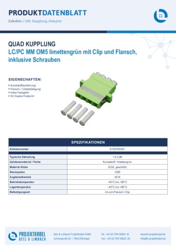 thumbnail of Quad Kupplung MM OM5 LCPC limettengrün mit Clip und Flansch 6100100391