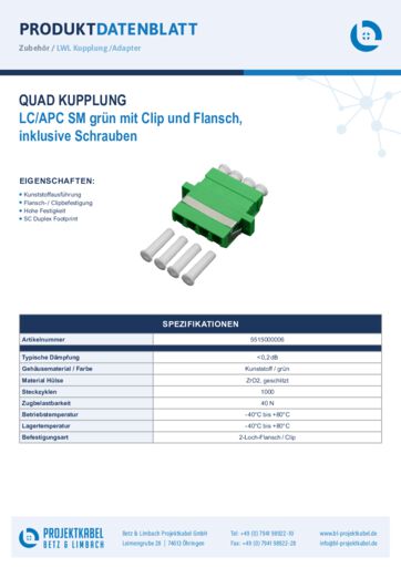 thumbnail of Quad Kupplung SM LCAPC grün mit Clip und Flansch 5515000006