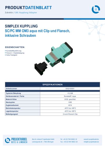 thumbnail of Simplex Kupplung MM OM3 SCPC aqua mit Clip und Flansch 5502100001