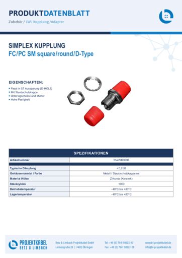 thumbnail of Simplex Kupplung SM FCPC SM squareround, D-Type 5522000006