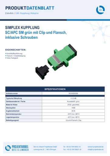 thumbnail of Simplex Kupplung SM SCAPC grün mit Clip und Flansch 5524000006