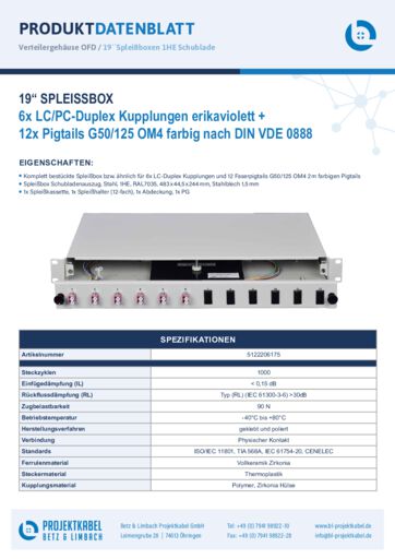 thumbnail of Spleißbox 1HE Schubladenauszug 6xLCPC Duplex G50 OM4 5122206175